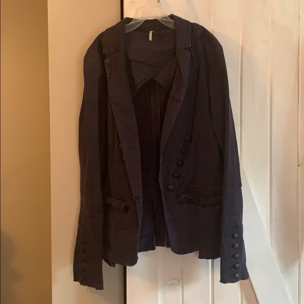 Free People military style blazer blue small